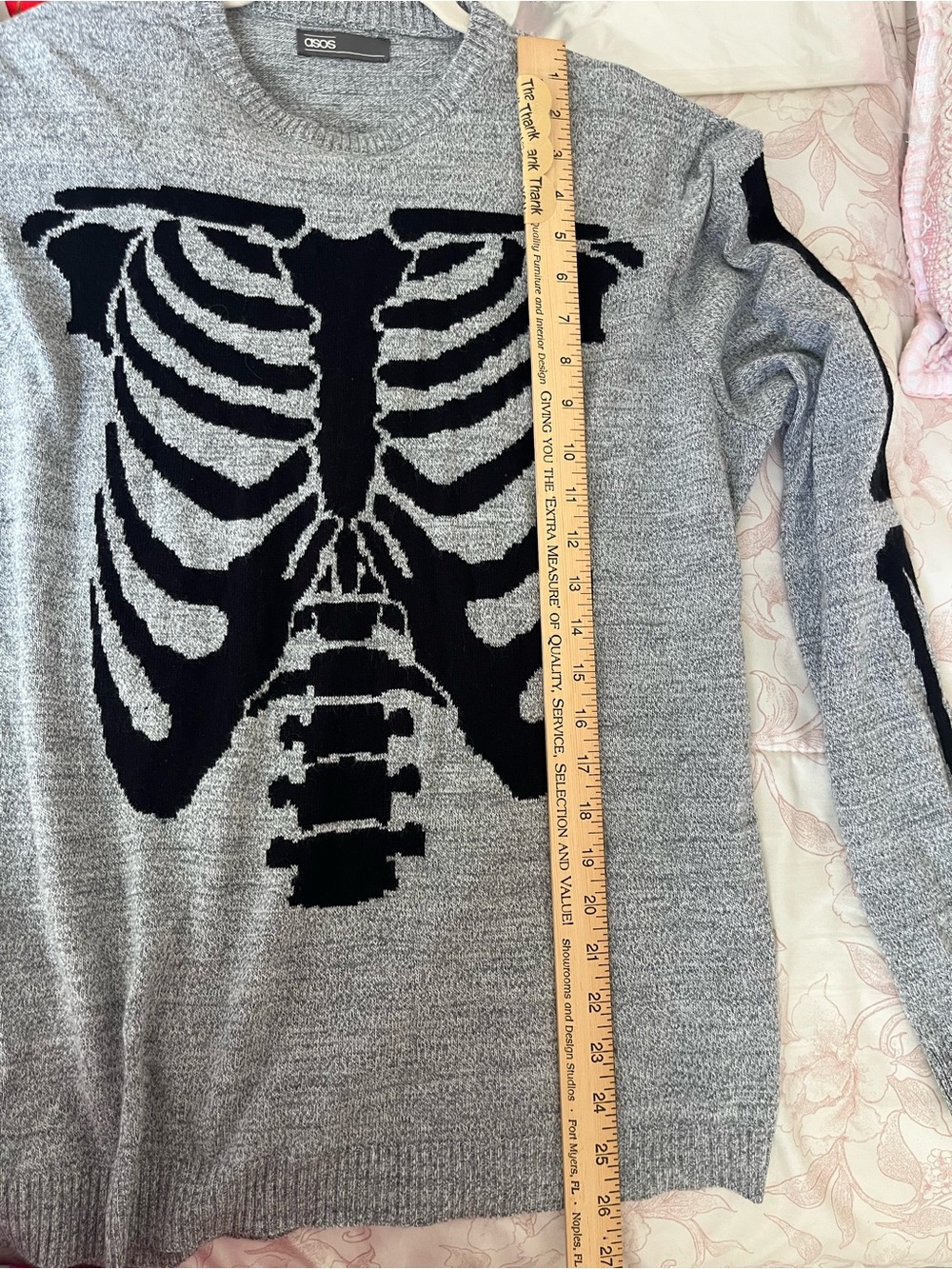 ASOS Gray Rib-Knit Sweater with Black Skeleton Motif - Women's size L - Picture 8 of 9